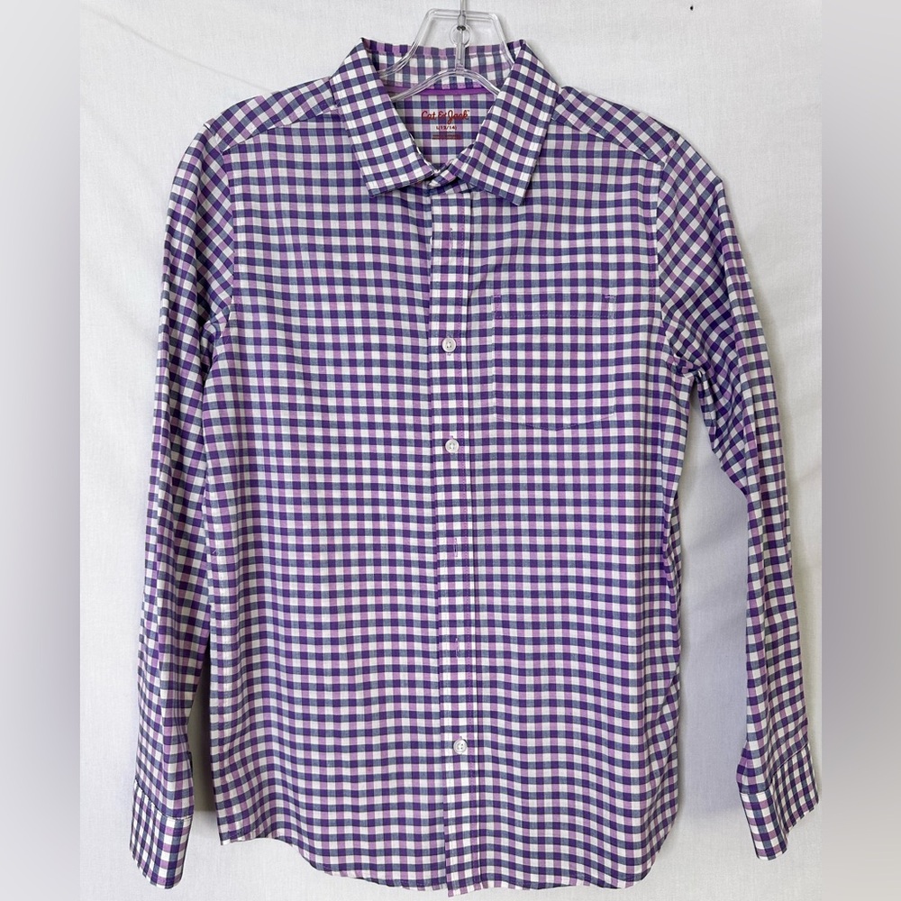 Cat & Jack like NEW Pink / Purple long sleeve button down. Size 12 /14